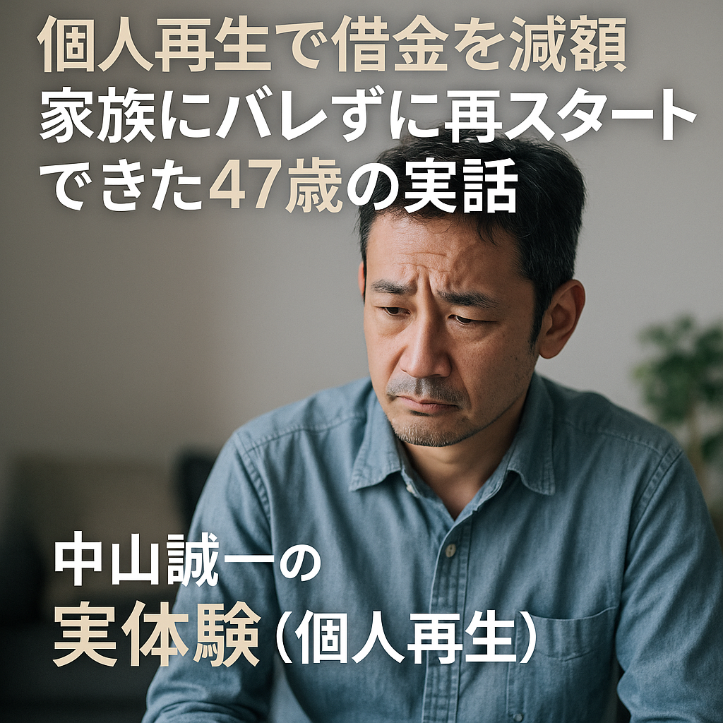 個人再生で借金を減額し、家族にバレずに再スタートした47歳男性の体験を象徴する表紙写真。思いつめた表情の中年男性が登場する。