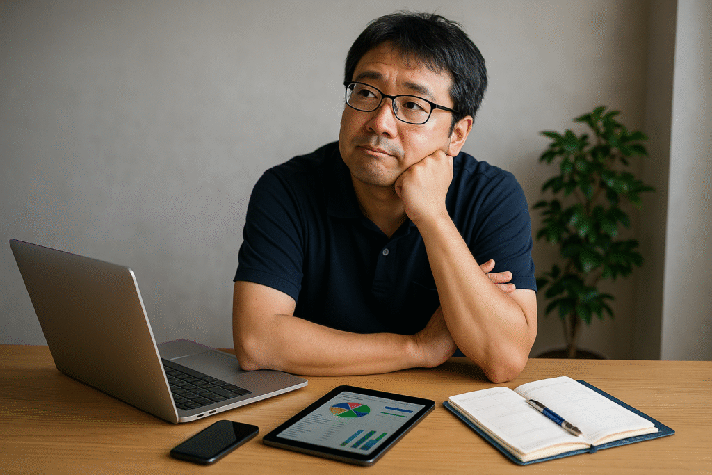 家計を見直す中年男性