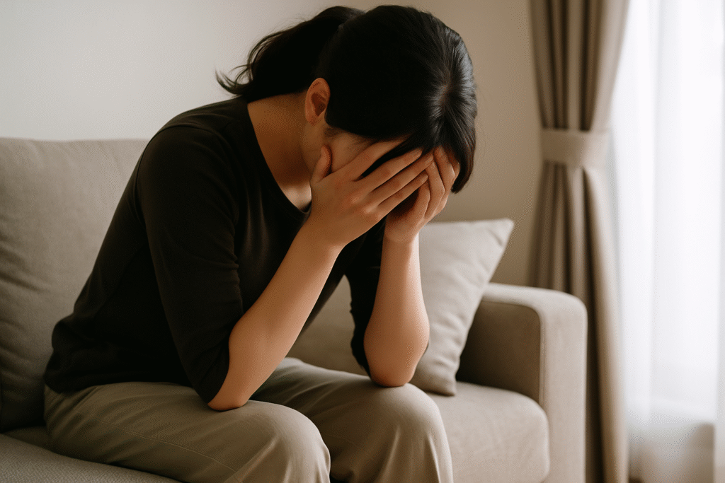 借金に悩み、暗い表情でうつむく人物の横顔