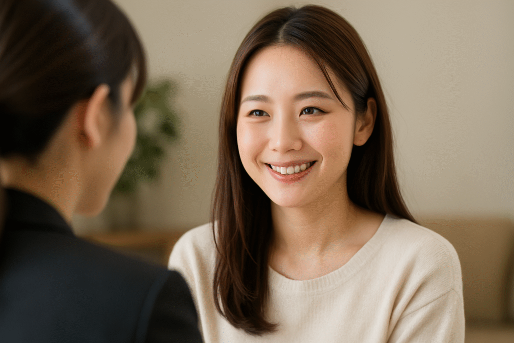 女性の担当者と安心して話し合う人