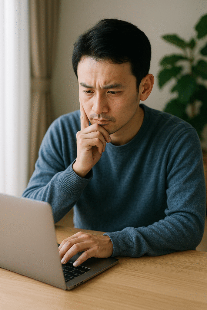 納得できない結果に戸惑う男性