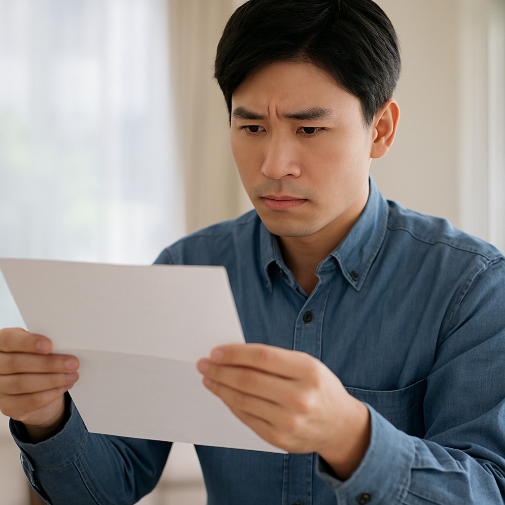 見積額を確かめる男性
