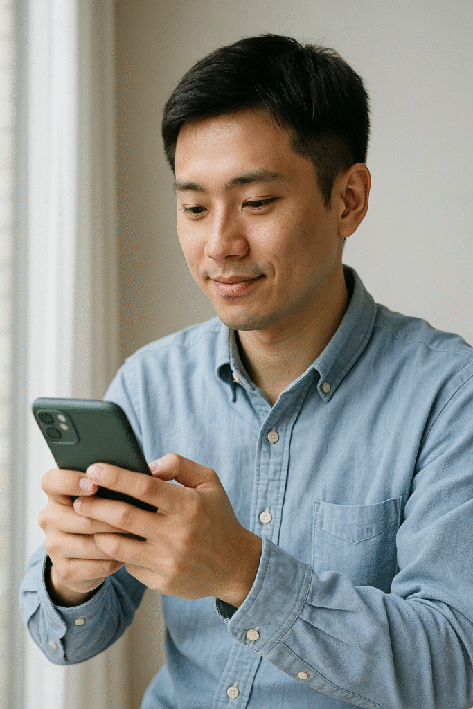 "LINE相談をしている日本人男性"