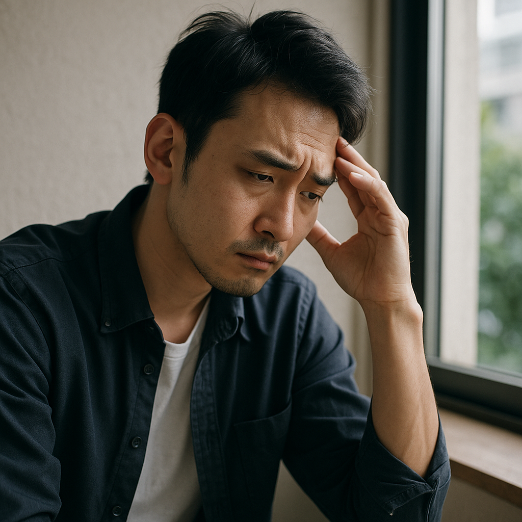 "借金問題に悩み、自己破産を検討している日本人男性"