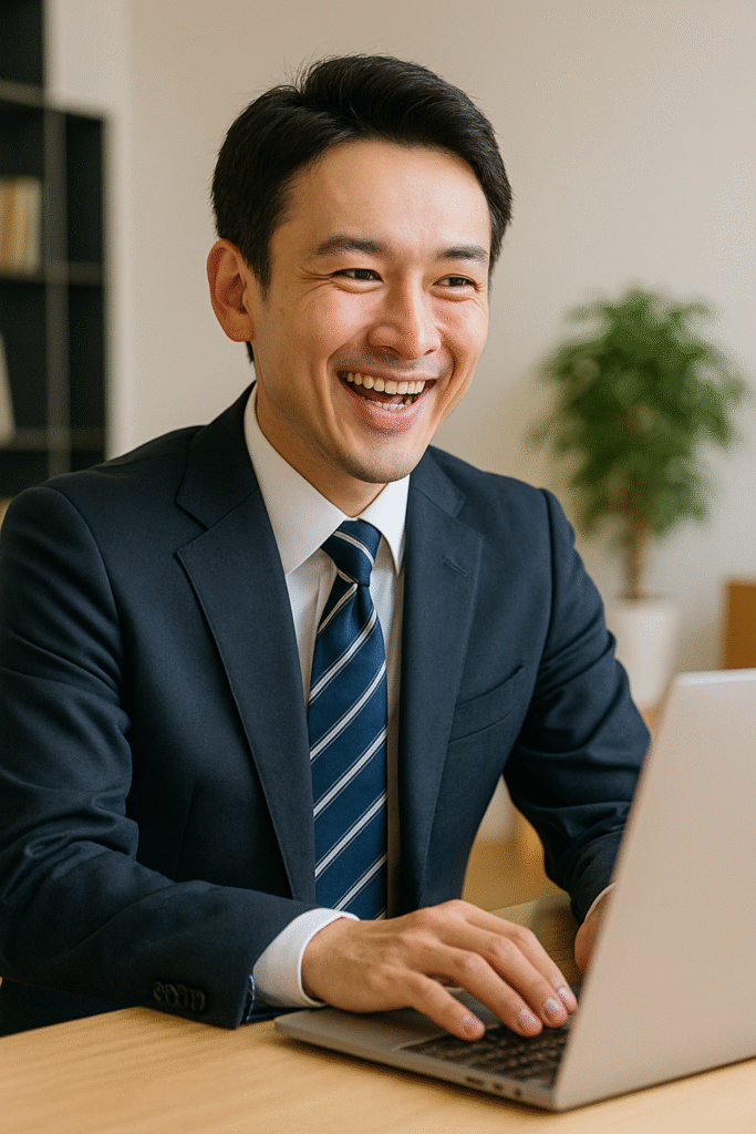 元の生活に戻り楽しそうに働く男性