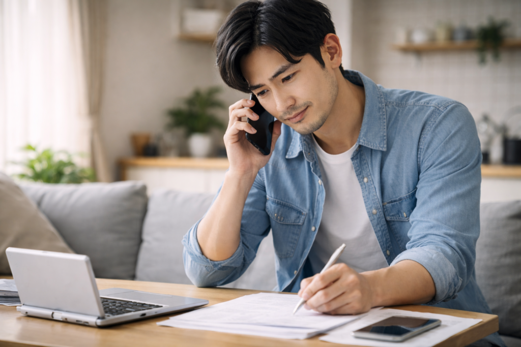 借金問題について専門家に相談を始める30代男性|電話やメールで相談するイメージ