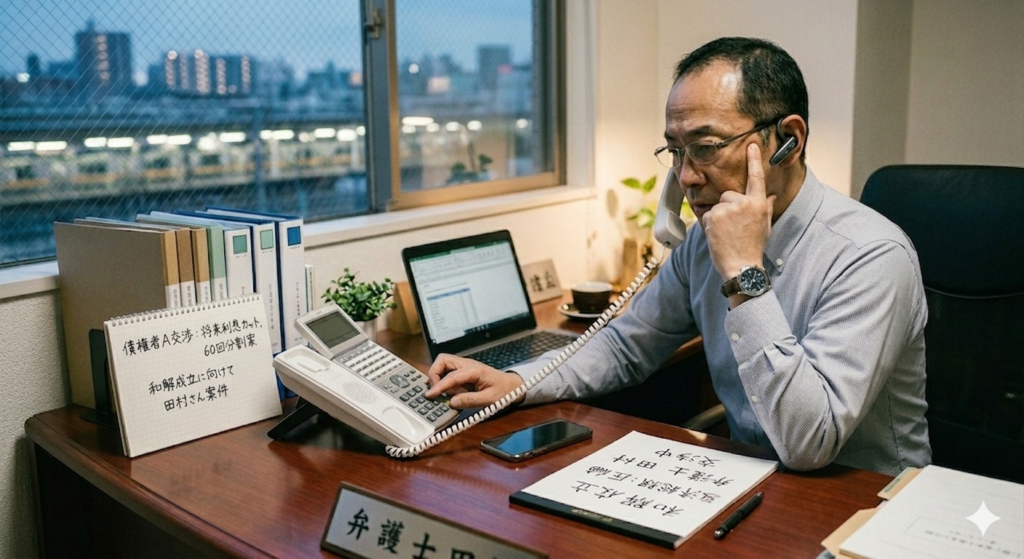 債務者と交渉する弁護士