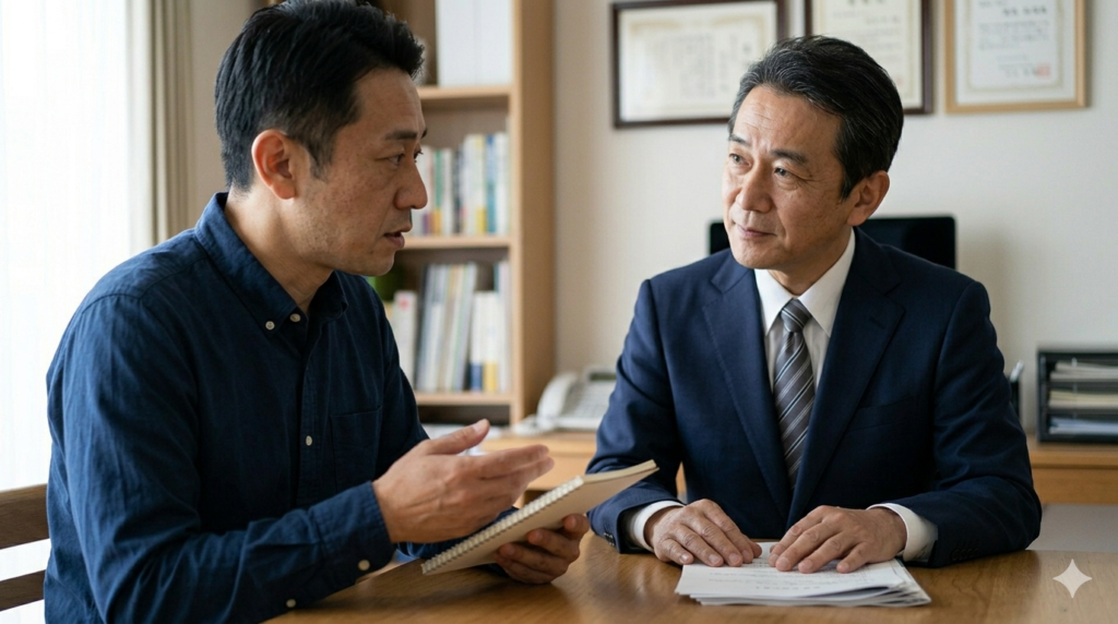 弁護士と相談する男性